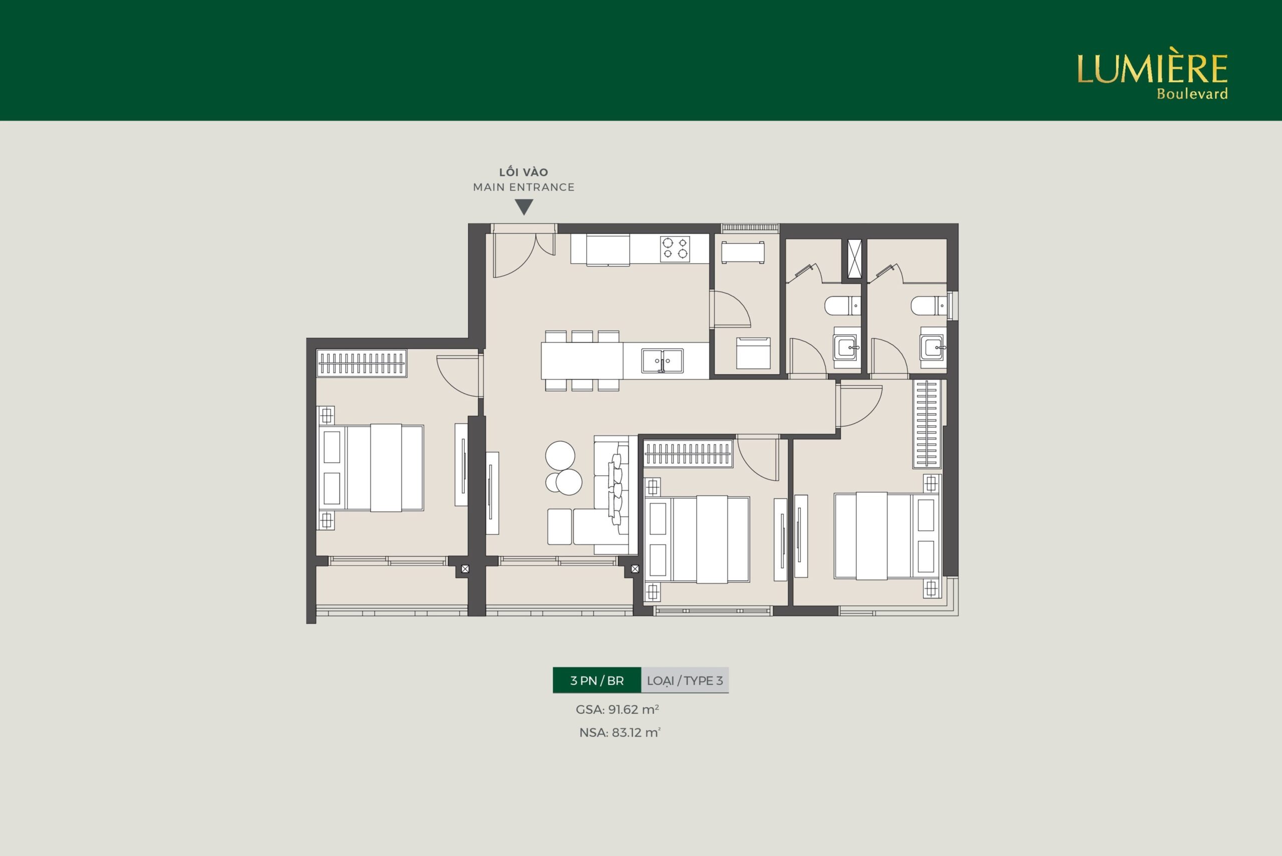 Layout Mặt Bằng Chi Tiết Căn Hộ 3 Phòng Ngủ Lumiere Boulevard Bán Và Cho Thuê Căn Hộ 3pn Lumiere Boulevard Masterise Homes Quận 9 Scaled