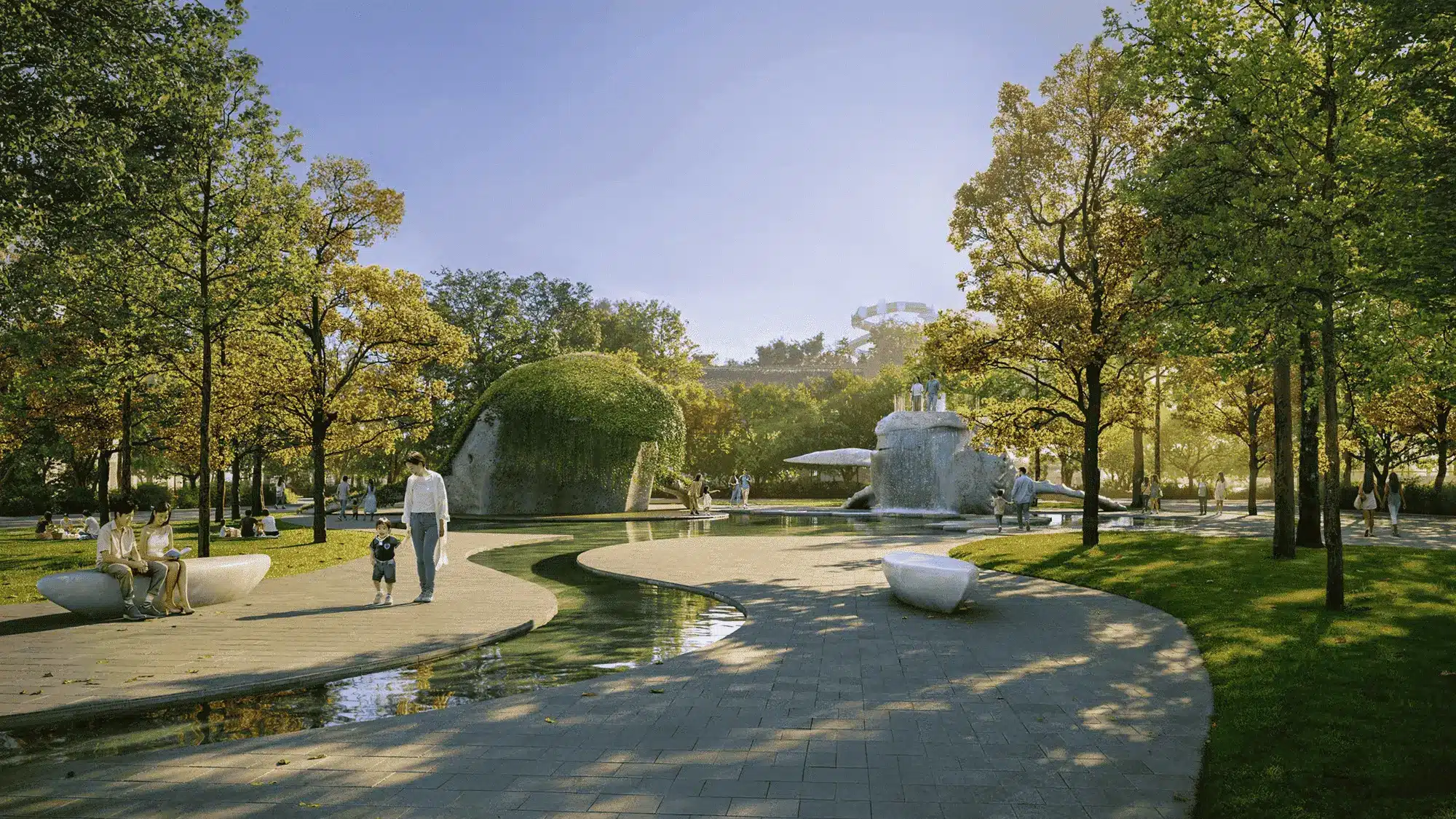 Cong Vien Trung Tam Voi Ho Nuoc Uon Luon Dai Phun Nuoc Va Tuong Ca Voi Oasis Xanh Mat Giua Long Do Thi